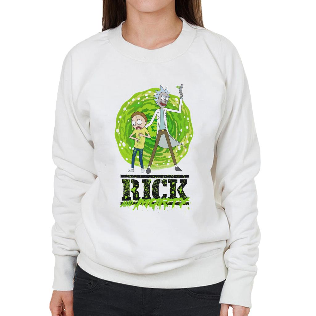 Rick and Morty Portal Green Splatter Text Women's Sweatshirt-ALL + EVERY