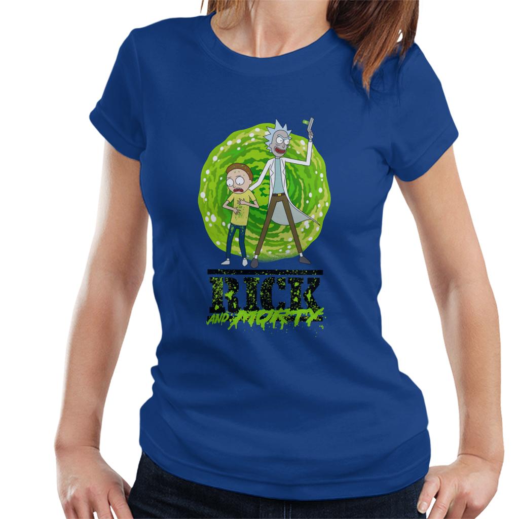 Rick and Morty Portal Green Splatter Text Women's T-Shirt-ALL + EVERY