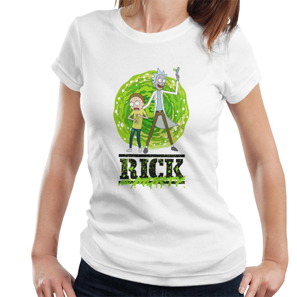 Rick and Morty Portal Green Splatter Text Women's T-Shirt-ALL + EVERY