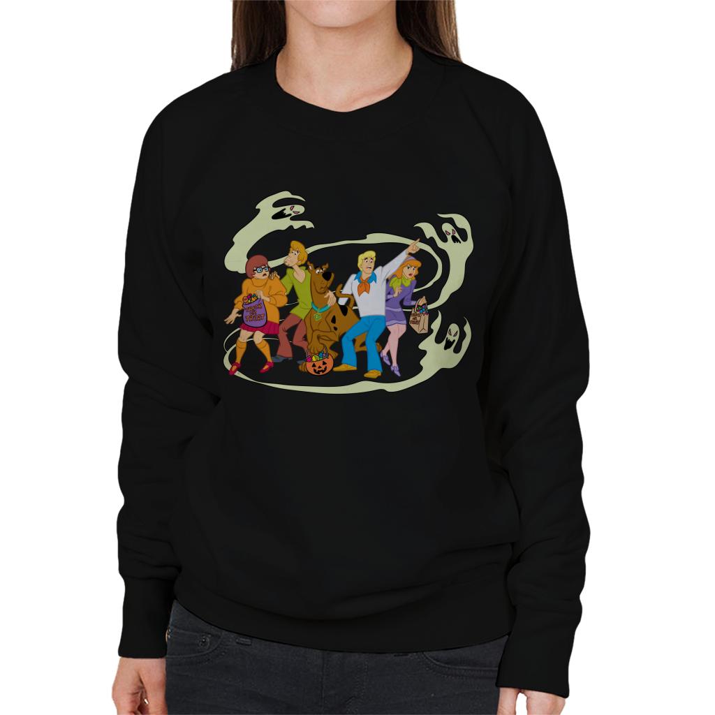 Scooby Doo Halloween Gang Surrounded By Ghosts Women's Sweatshirt-ALL + EVERY