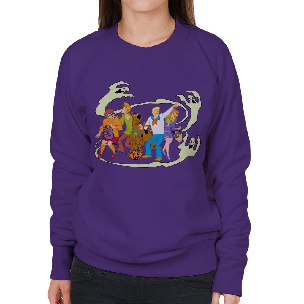 Scooby Doo Halloween Gang Surrounded By Ghosts Women's Sweatshirt-ALL + EVERY
