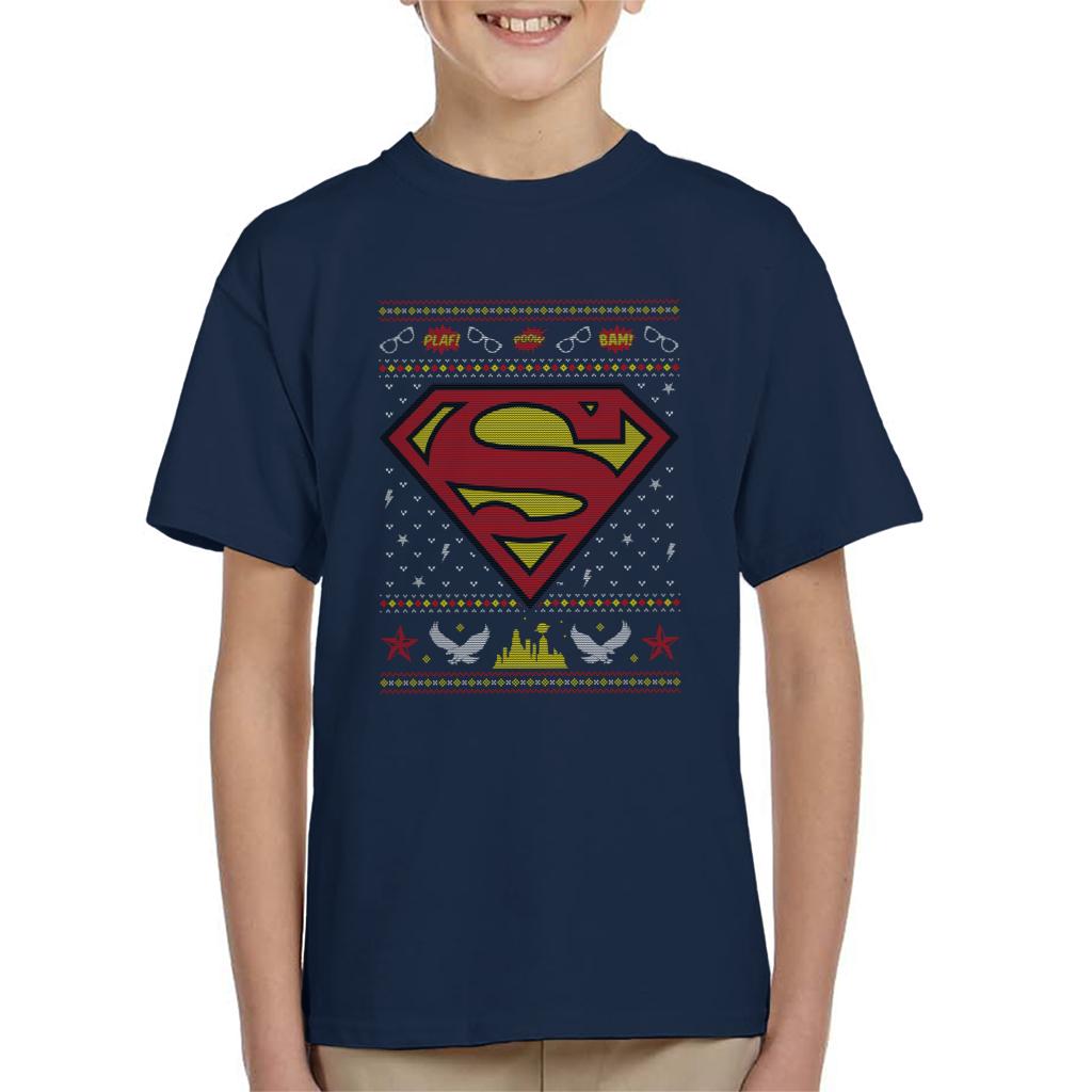 Superman Christmas Pattern Kid's T-Shirt-ALL + EVERY