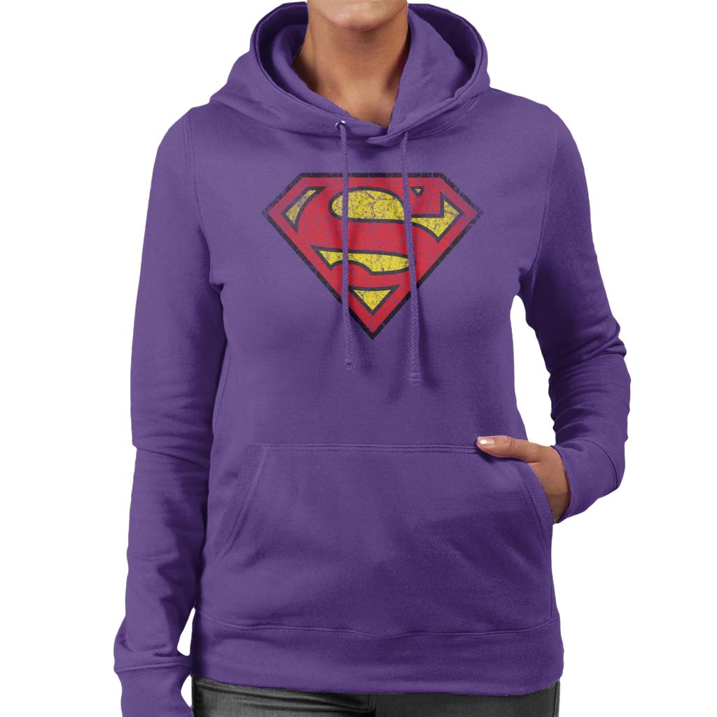Superman Faded Logo Women's Hooded Sweatshirt-ALL + EVERY