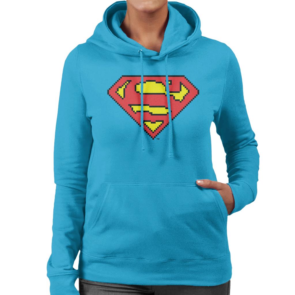 Superman Pixelated Logo Women's Hooded Sweatshirt-ALL + EVERY