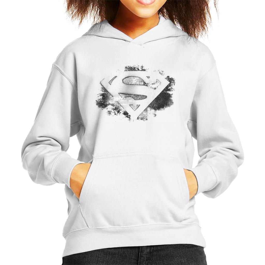 Superman Faded Black And White Logo Kid's Hooded Sweatshirt-ALL + EVERY