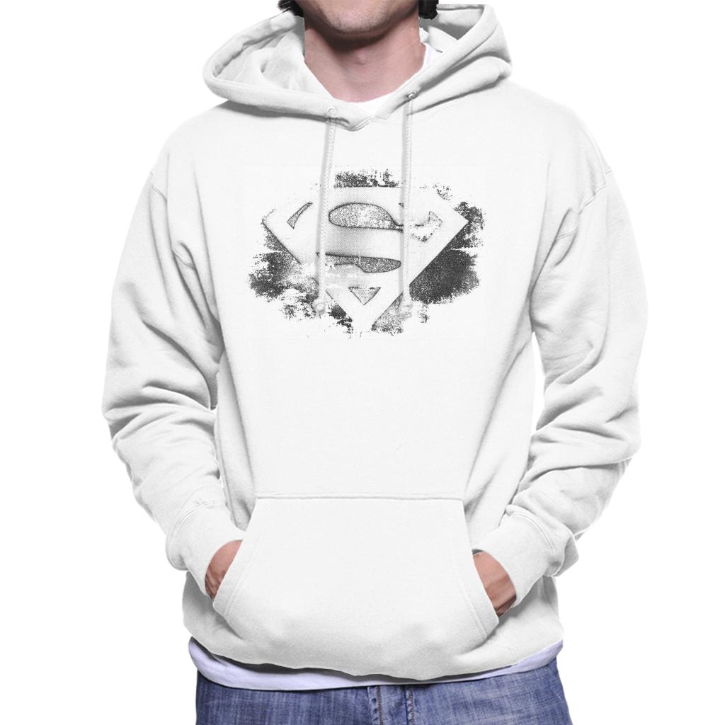 Superman Faded Black And White Logo Men's Hooded Sweatshirt-ALL + EVERY