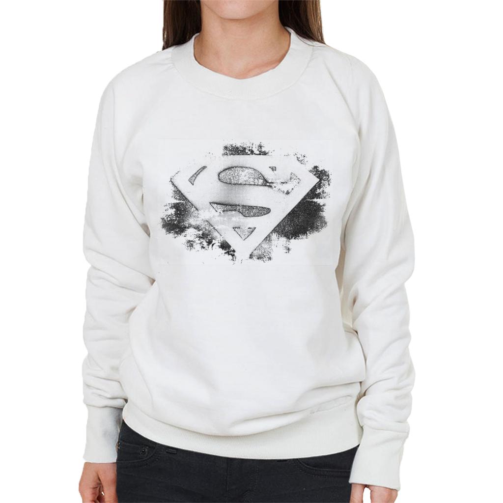 Superman Faded Black And White Logo Women's Sweatshirt-ALL + EVERY