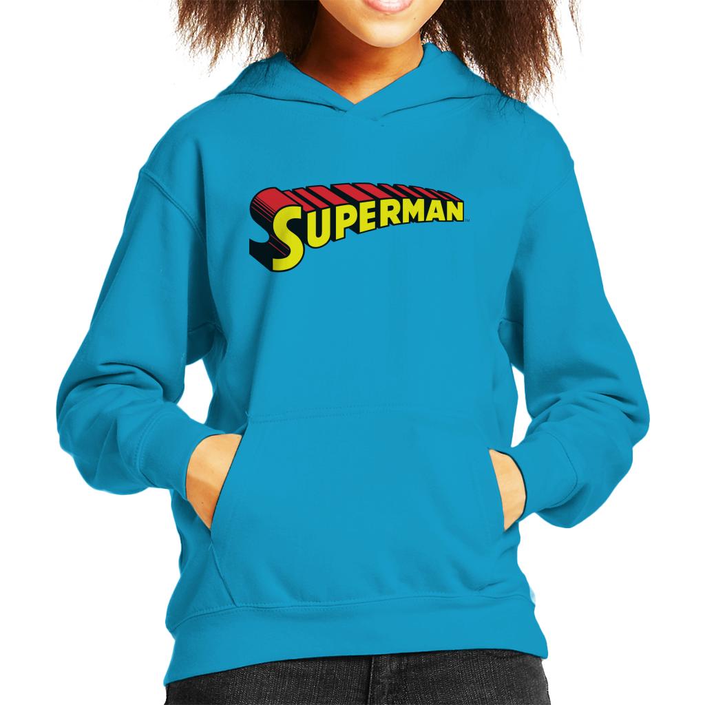 Superman 3 Dimensional Yellow Logo Kid's Hooded Sweatshirt-ALL + EVERY