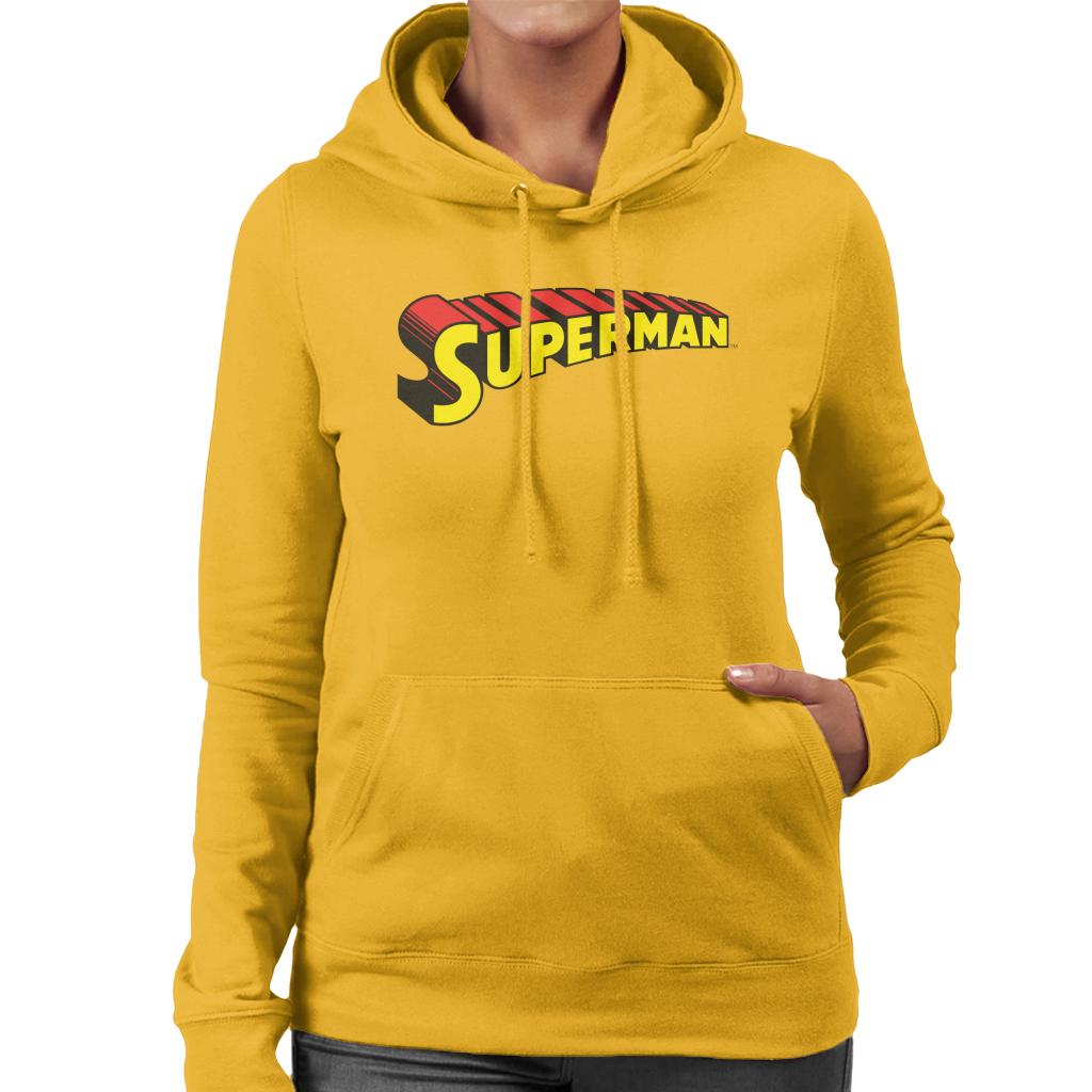 Superman 3 Dimensional Yellow Logo Women's Hooded Sweatshirt-ALL + EVERY