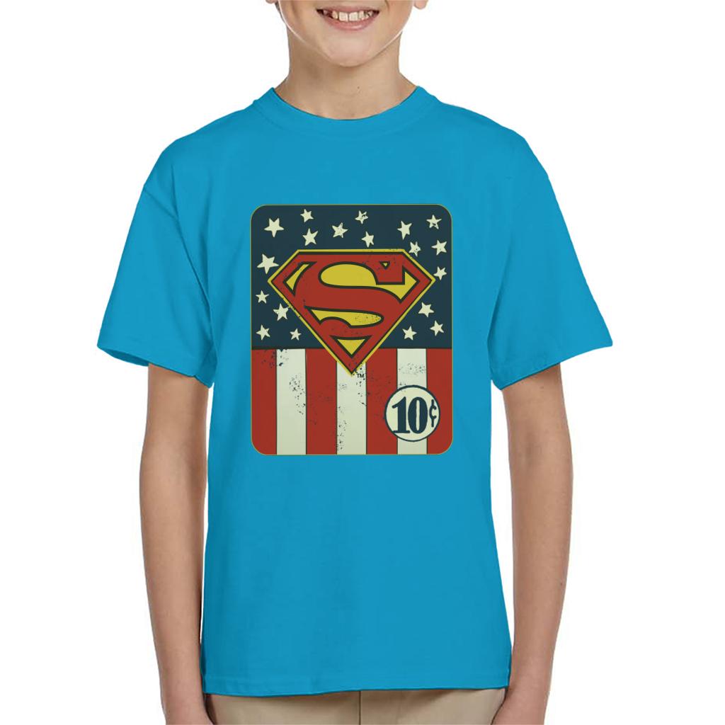 Superman US Flag Golden Age 10c Art Kid's T-Shirt-ALL + EVERY