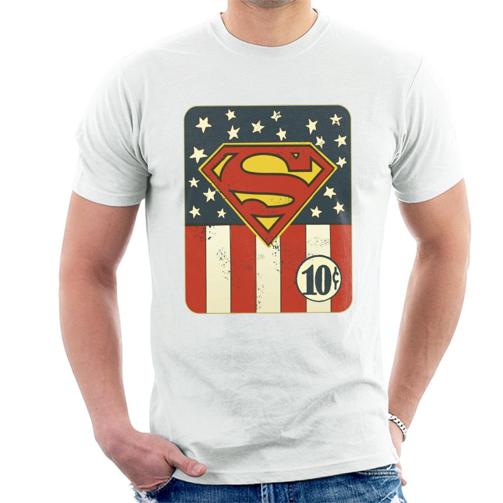 Superman US Flag Golden Age 10c Art Men's T-Shirt-ALL + EVERY