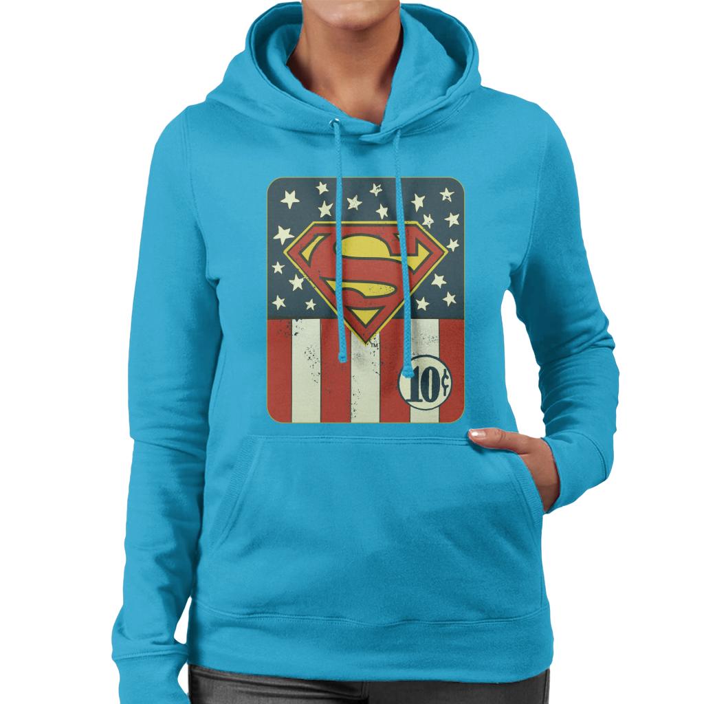 Superman US Flag Golden Age 10c Art Women's Hooded Sweatshirt-ALL + EVERY