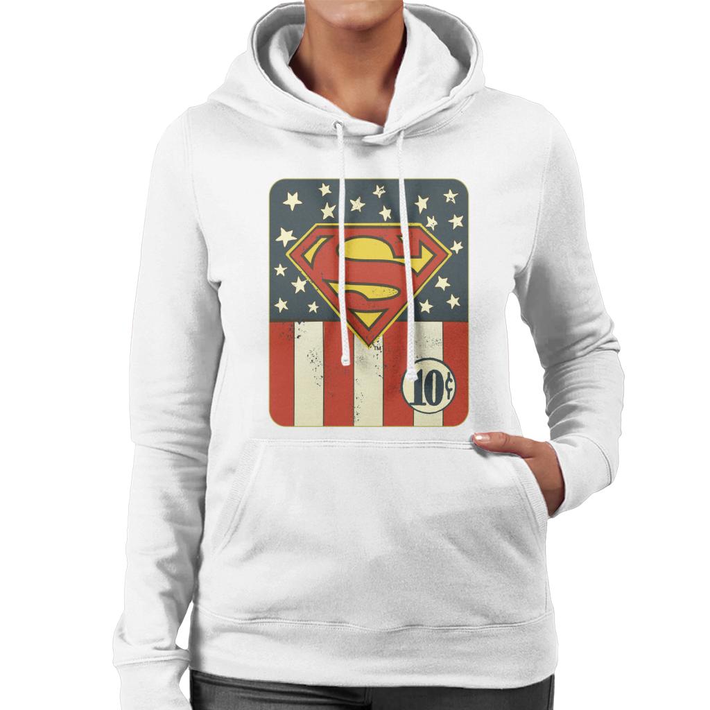 Superman US Flag Golden Age 10c Art Women's Hooded Sweatshirt-ALL + EVERY