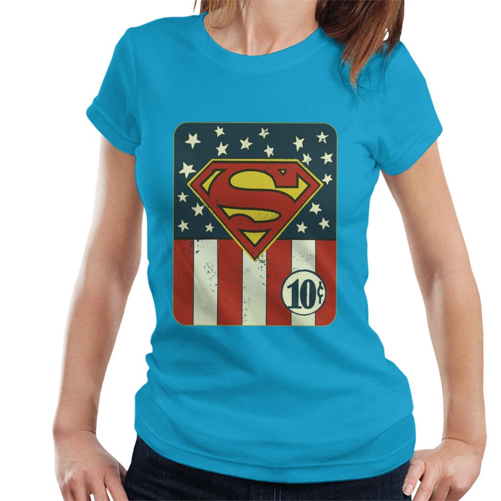 Superman US Flag Golden Age 10c Art Women's T-Shirt-ALL + EVERY