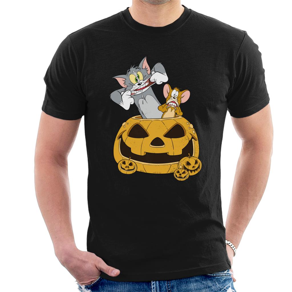 Tom and Jerry Halloween Pumpkin Face Men's T-Shirt-ALL + EVERY