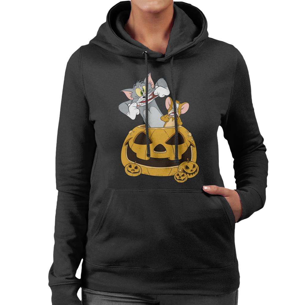 Tom and Jerry Halloween Pumpkin Face Women's Hooded Sweatshirt-ALL + EVERY