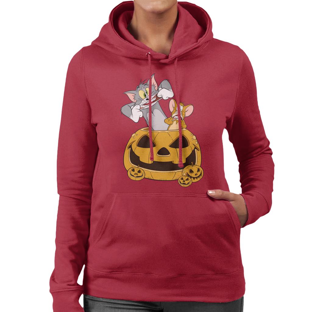 Tom and Jerry Halloween Pumpkin Face Women's Hooded Sweatshirt-ALL + EVERY