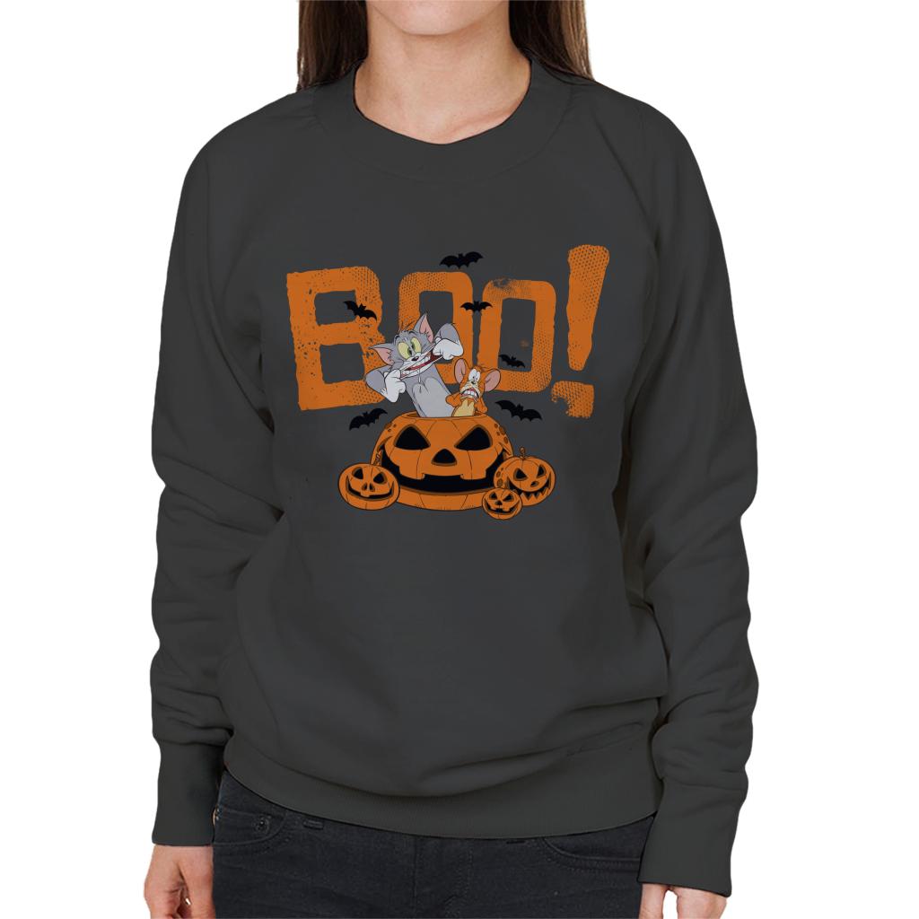 Tom and Jerry Halloween Boo Pumpkin Surprise Women's Sweatshirt-ALL + EVERY