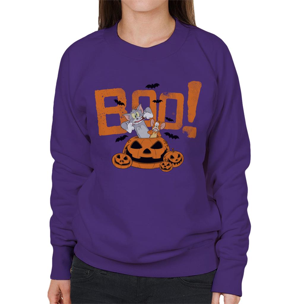 Tom and Jerry Halloween Boo Pumpkin Surprise Women's Sweatshirt-ALL + EVERY