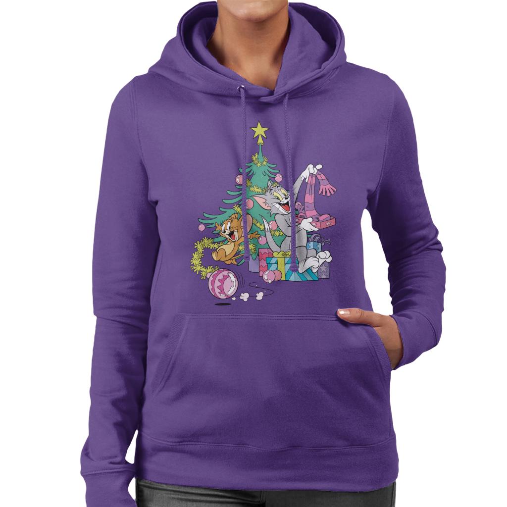 Tom and Jerry Christmas Festive Morning Women's Hooded Sweatshirt-ALL + EVERY