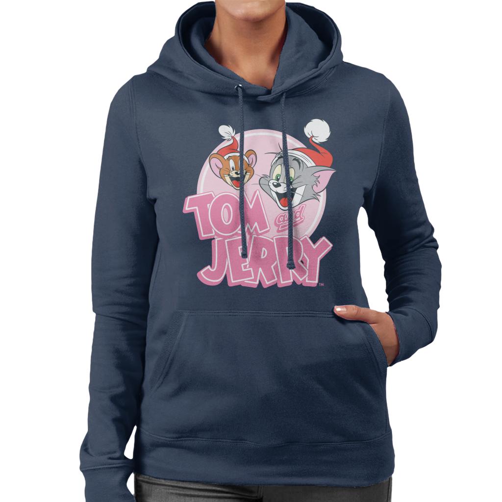 Tom and Jerry Christmas Wearing Festive Hats Women's Hooded Sweatshirt-ALL + EVERY