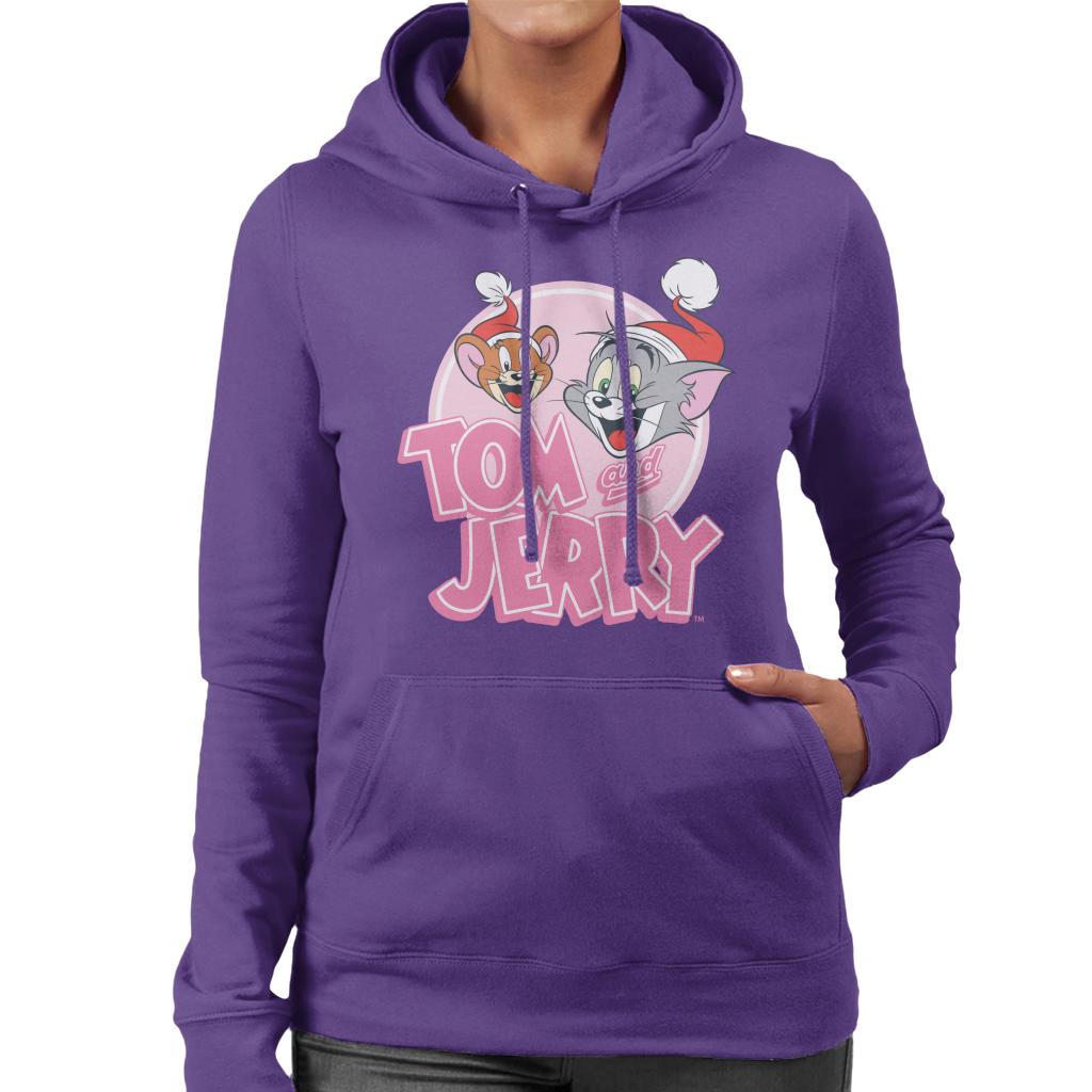 Tom and Jerry Christmas Wearing Festive Hats Women's Hooded Sweatshirt-ALL + EVERY