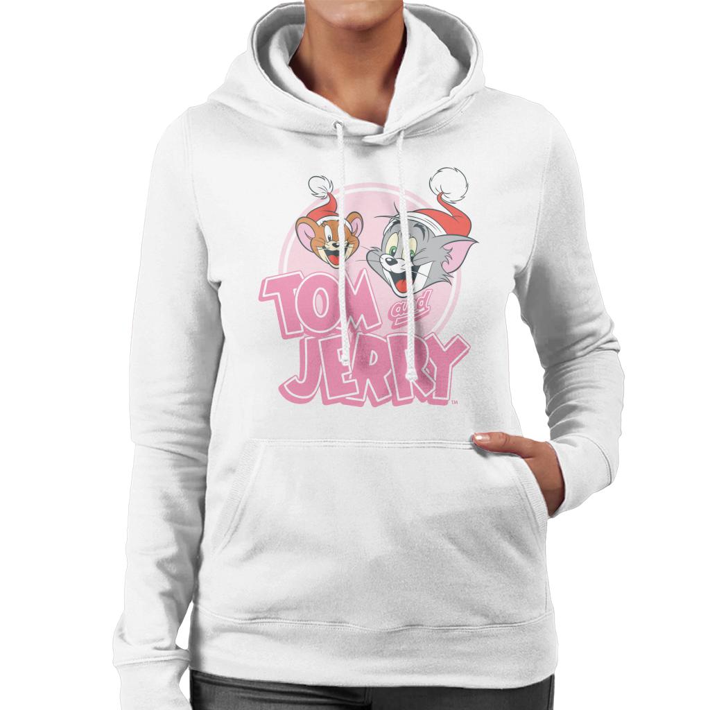 Tom and Jerry Christmas Wearing Festive Hats Women's Hooded Sweatshirt-ALL + EVERY