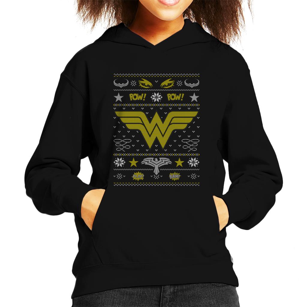 Wonder Woman Christmas Pow Pow Kid's Hooded Sweatshirt-ALL + EVERY