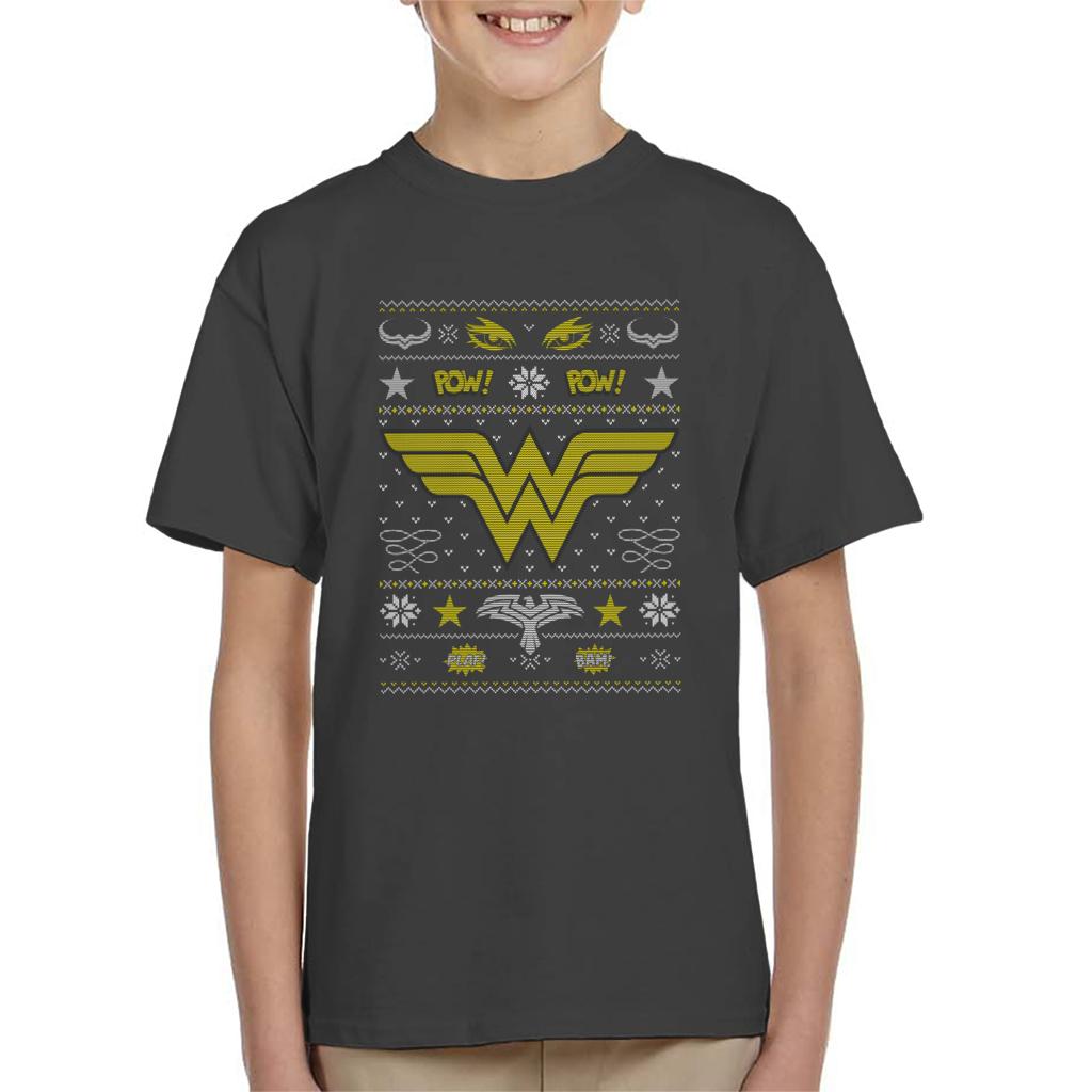 Wonder Woman Christmas Pow Pow Kid's T-Shirt-ALL + EVERY