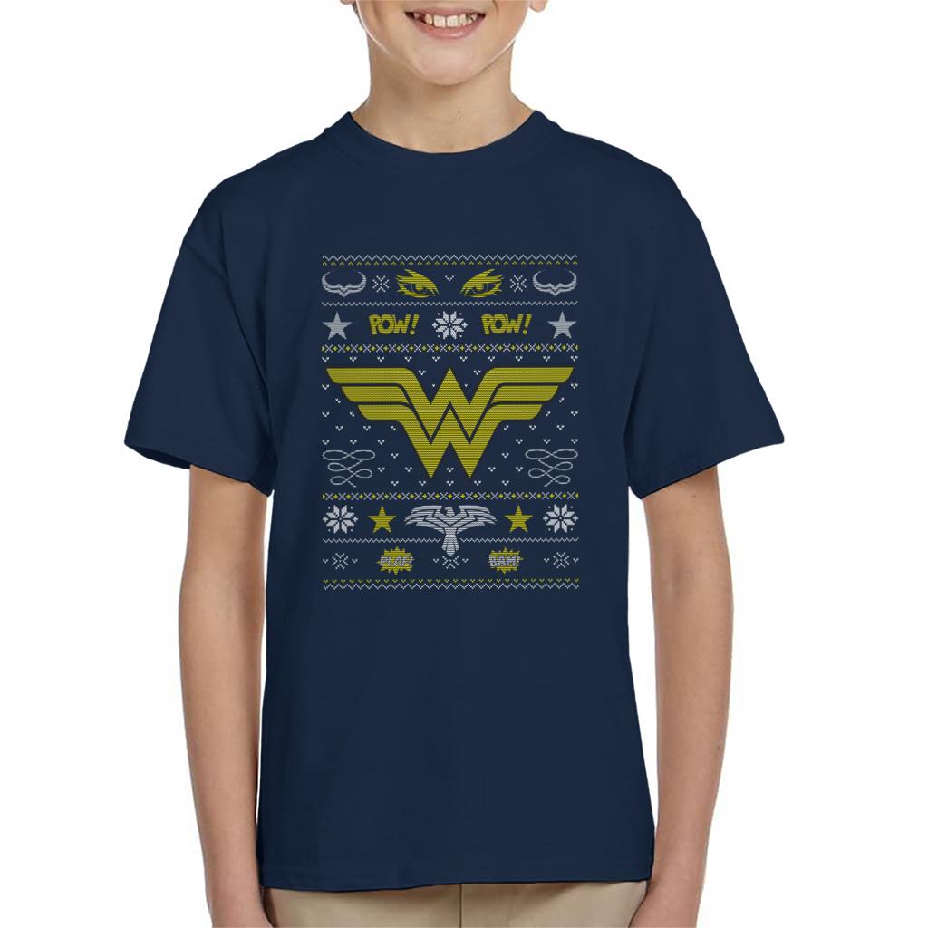 Wonder Woman Christmas Pow Pow Kid's T-Shirt-ALL + EVERY