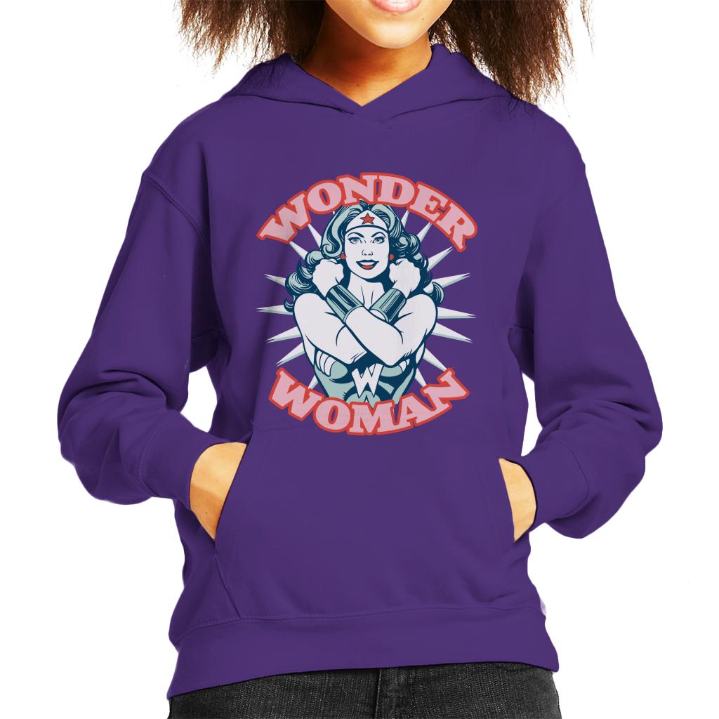 Wonder Woman Arms Crossed Power Pose Kid's Hooded Sweatshirt-ALL + EVERY