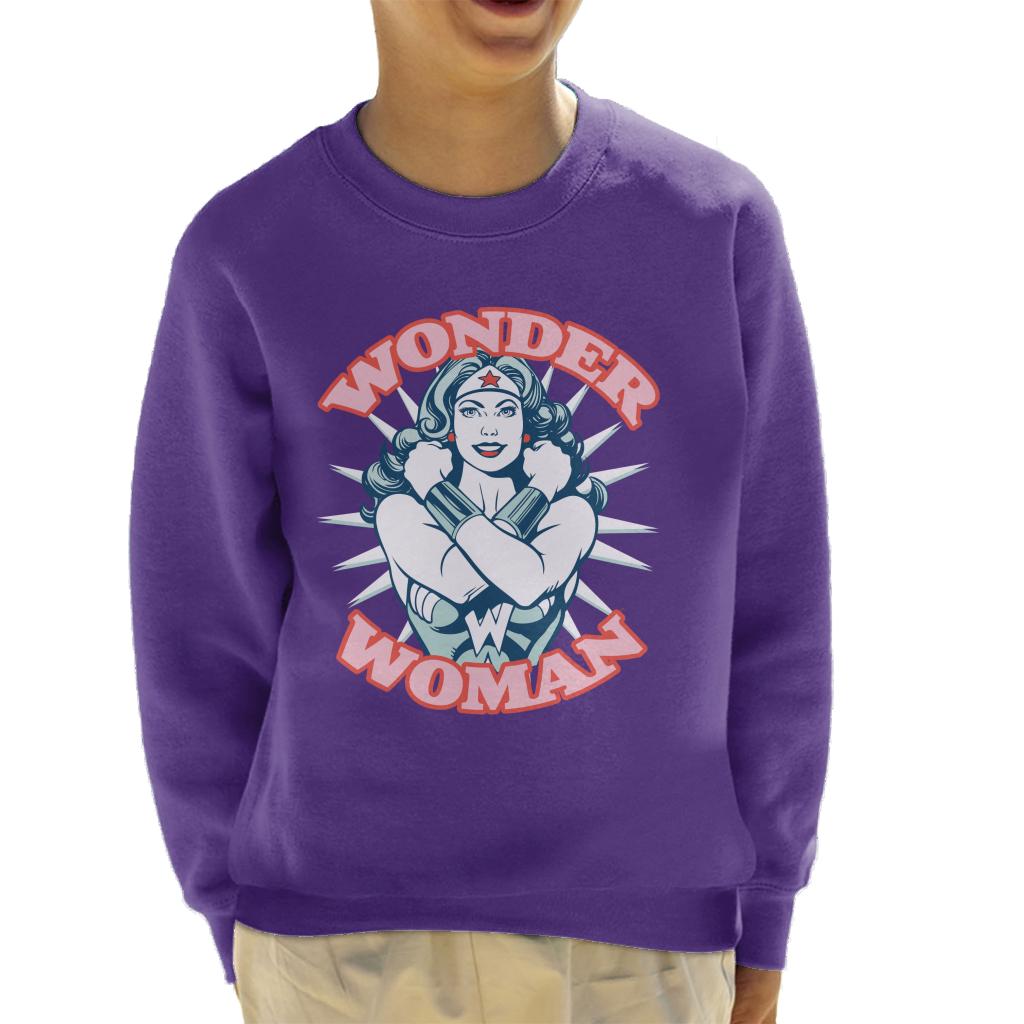 Wonder Woman Arms Crossed Power Pose Kid's Sweatshirt-ALL + EVERY