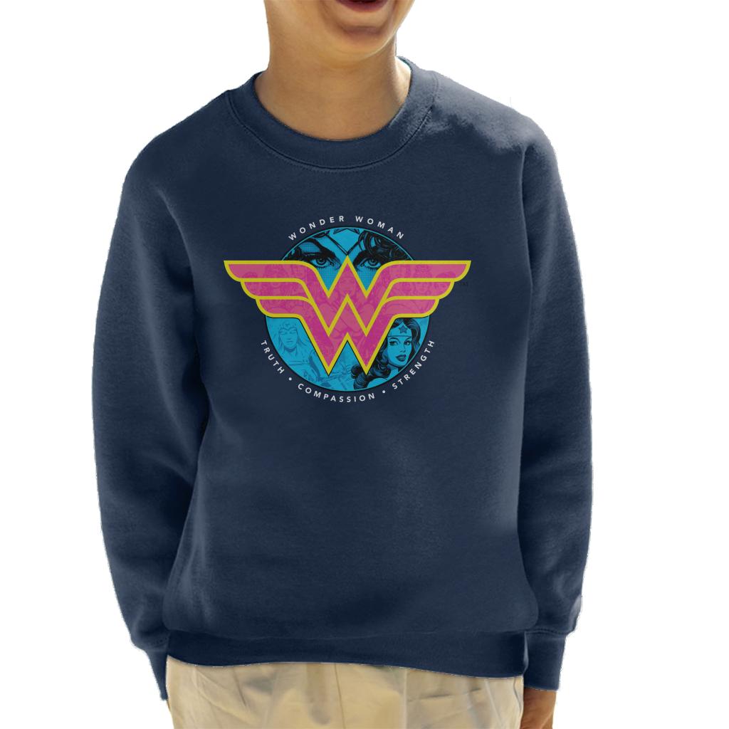 Wonder Woman Truth Compassion Strength Logo Kid's Sweatshirt-ALL + EVERY