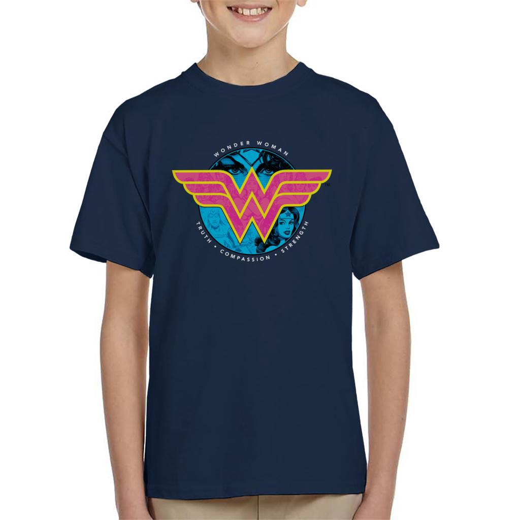 Wonder Woman Truth Compassion Strength Logo Kid's T-Shirt-ALL + EVERY