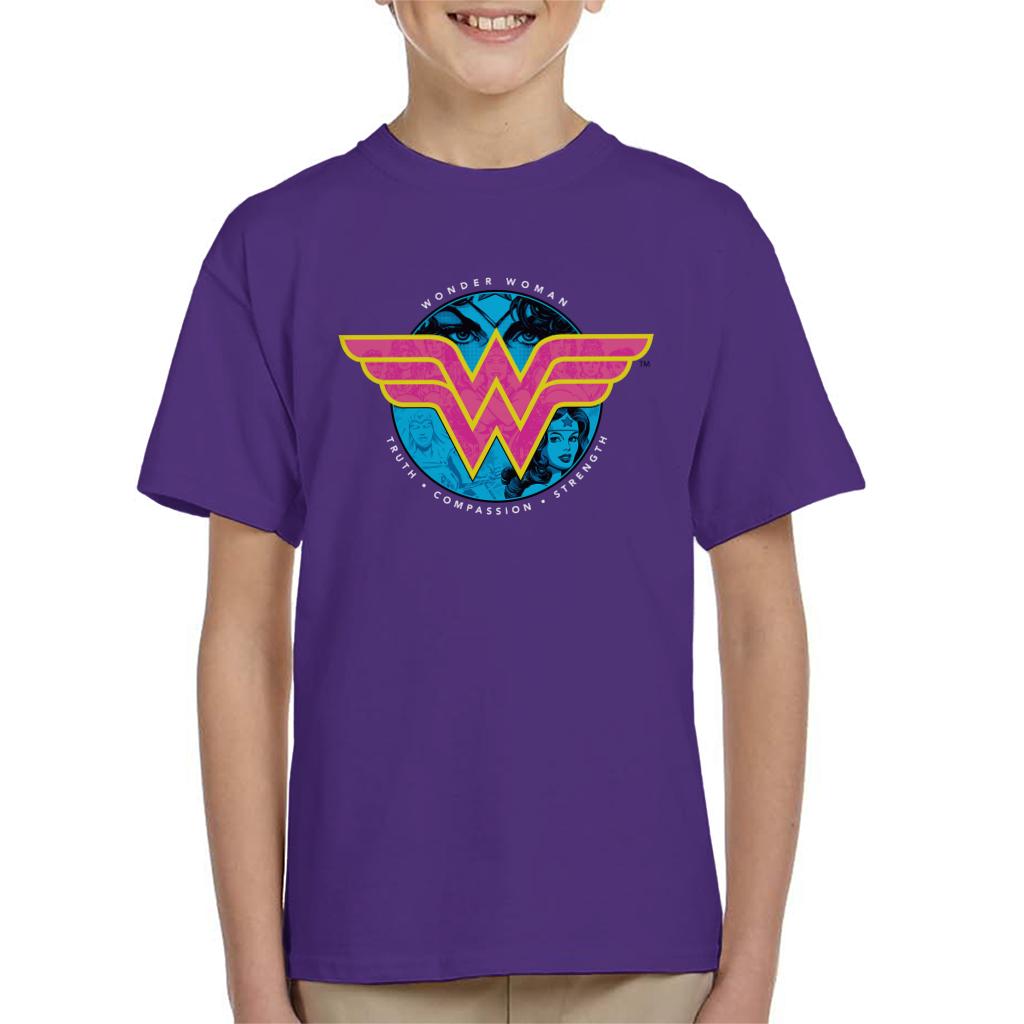 Wonder Woman Truth Compassion Strength Logo Kid's T-Shirt-ALL + EVERY