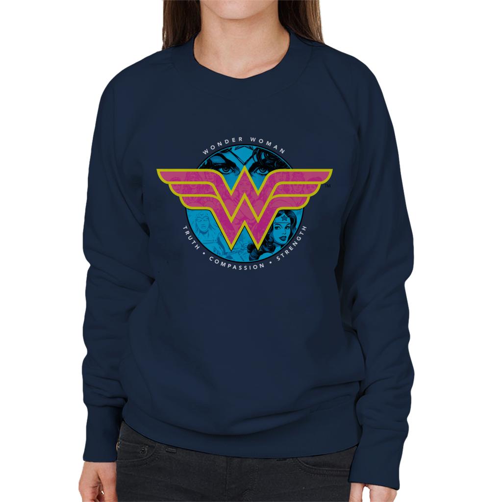 Wonder Woman Truth Compassion Strength Logo Women's Sweatshirt-ALL + EVERY