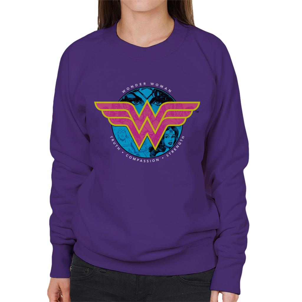 Wonder Woman Truth Compassion Strength Logo Women's Sweatshirt-ALL + EVERY