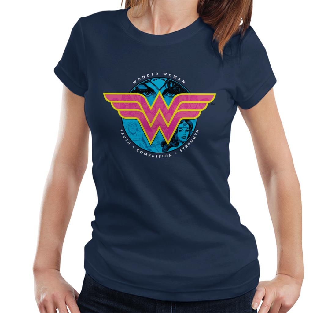 Wonder Woman Truth Compassion Strength Logo Women's T-Shirt-ALL + EVERY