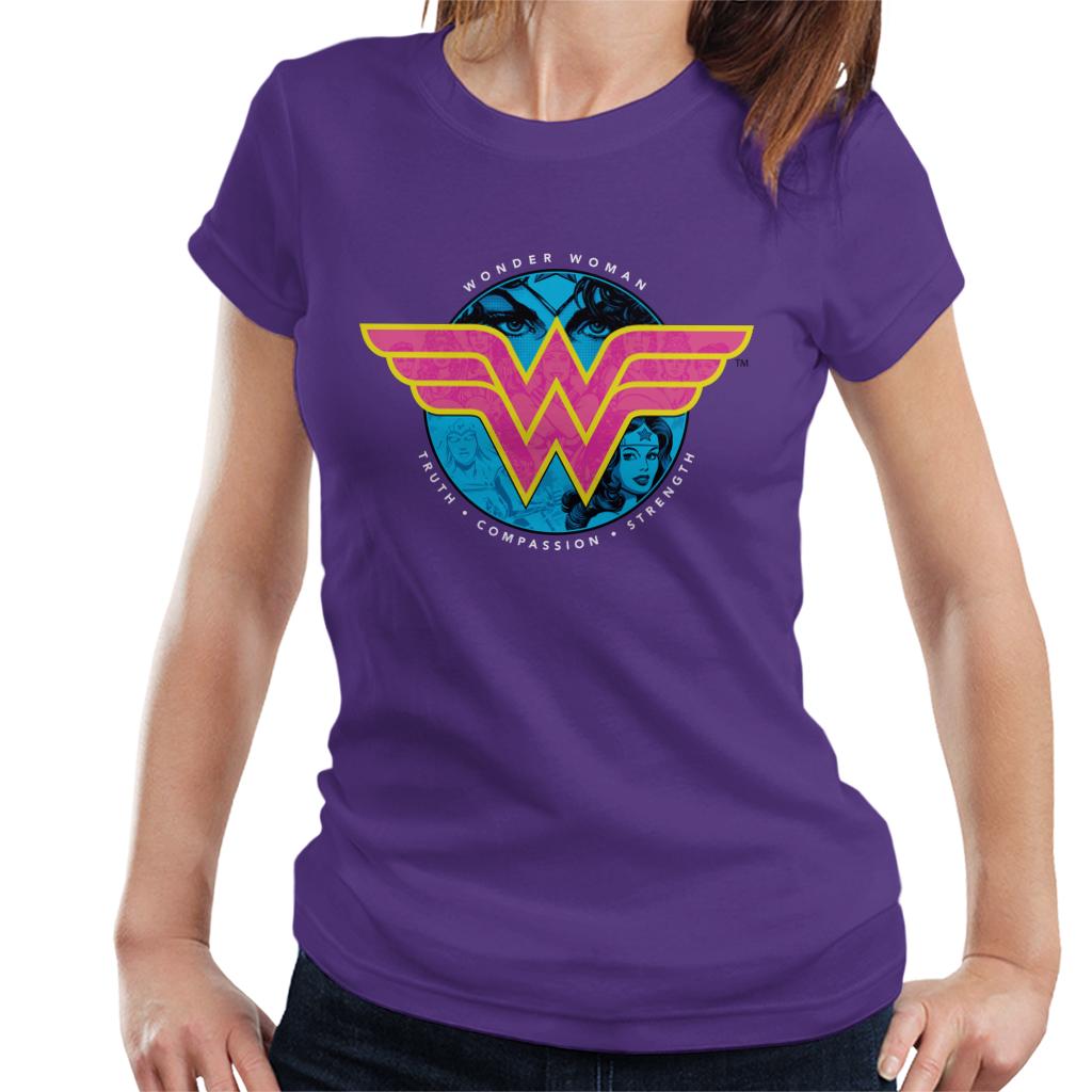 Wonder Woman Truth Compassion Strength Logo Women's T-Shirt-ALL + EVERY