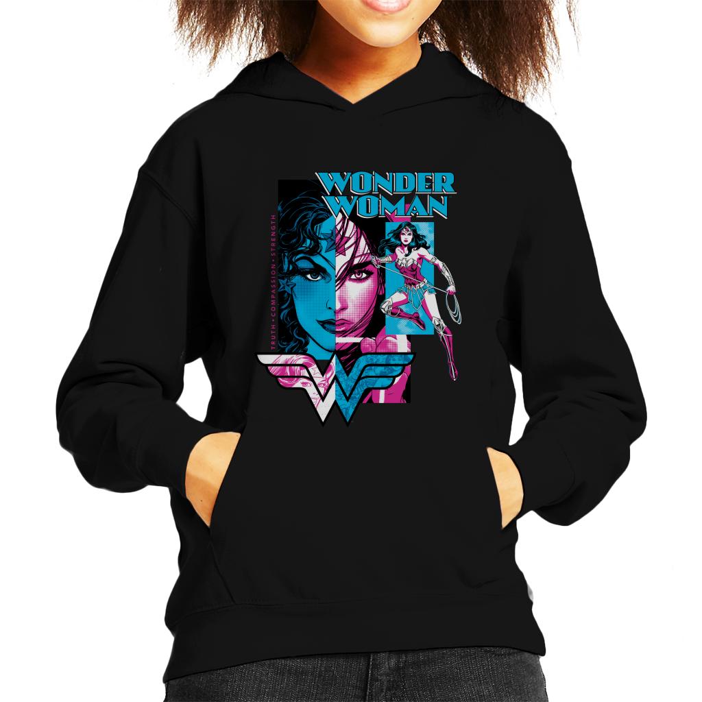 Wonder Woman Blue And Purple Montage Kid's Hooded Sweatshirt-ALL + EVERY