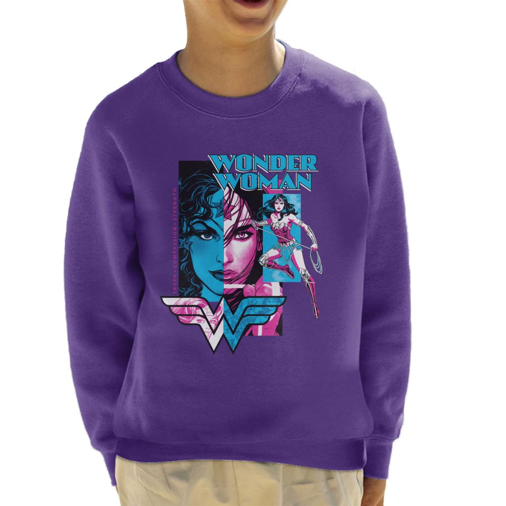 Wonder Woman Blue And Purple Montage Kid's Sweatshirt-ALL + EVERY