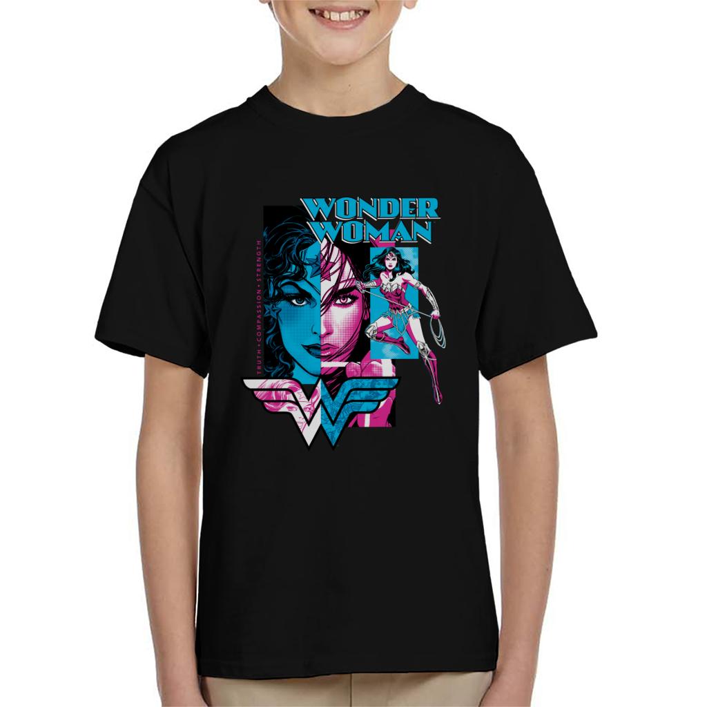 Wonder Woman Blue And Purple Montage Kid's T-Shirt-ALL + EVERY