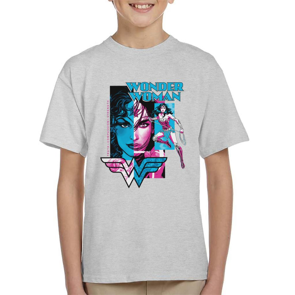 Wonder Woman Blue And Purple Montage Kid's T-Shirt-ALL + EVERY