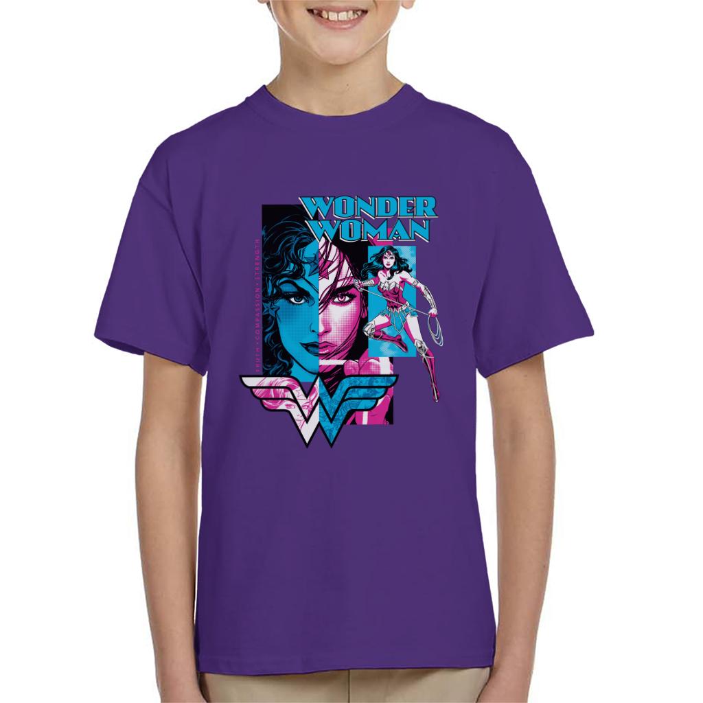 Wonder Woman Blue And Purple Montage Kid's T-Shirt-ALL + EVERY