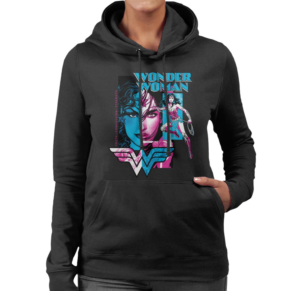 Wonder Woman Blue And Purple Montage Women's Hooded Sweatshirt-ALL + EVERY