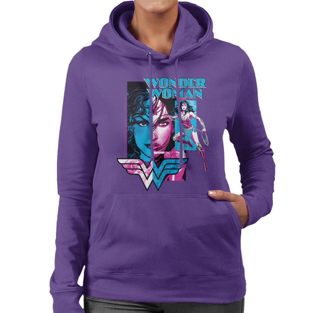 Wonder Woman Blue And Purple Montage Women's Hooded Sweatshirt-ALL + EVERY