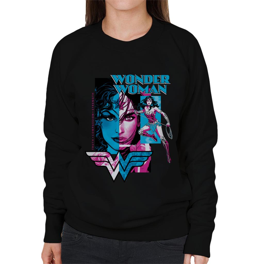 Wonder Woman Blue And Purple Montage Women's Sweatshirt-ALL + EVERY