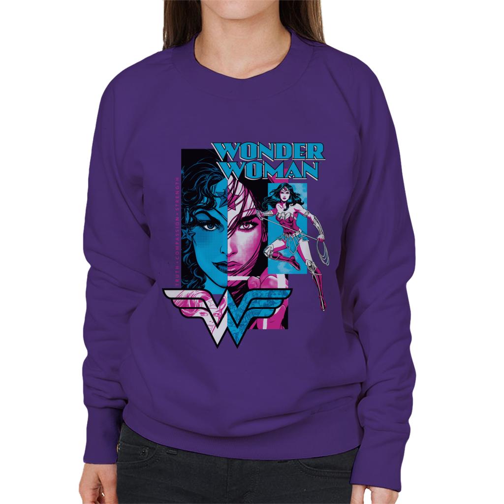 Wonder Woman Blue And Purple Montage Women's Sweatshirt-ALL + EVERY