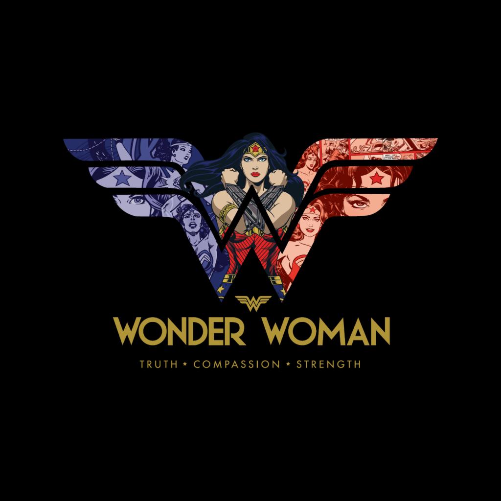 Wonder Woman Truth Compassion Strength W Montage Men's T-Shirt-ALL + EVERY