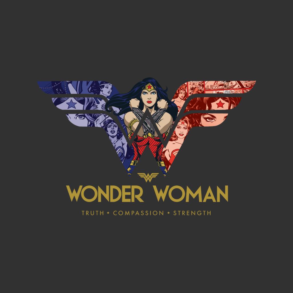 Wonder Woman Truth Compassion Strength W Montage Men's T-Shirt-ALL + EVERY